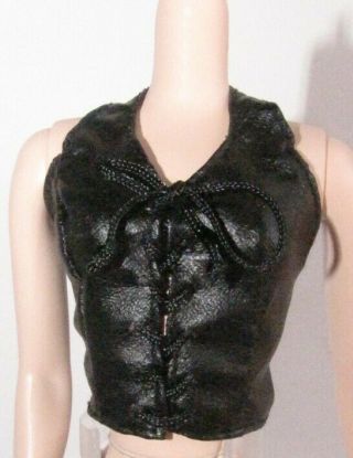 Top Blouse Mattel Ferrari Barbie Doll Black Faux Leather Blouse Vest Clothing