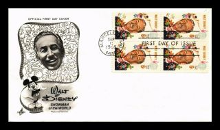 Dr Jim Stamps Us Walt Disney Scott 1355 Unsealed Fdc Cover Block Art Craft