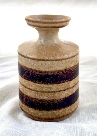 Small Vintage Mid - Century Pottery Craft Usa Retro Vase - Varied Brown Stripes
