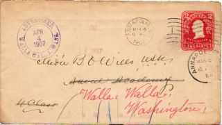 Washington Advertised,  Walla Walla 1907 Violet Serifed Double Ring Postal Stati