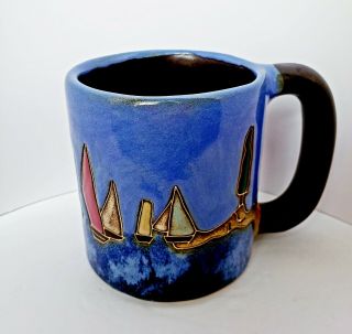 Vintage MARA MEX Pottery coffee Hand Crafted Made Mug SAILBOAT BEACH 4 
