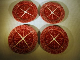 4 Vintage Secla Red Cabbage Leaf Majolica Bread Dessert Plates 6 - 3/4 " Portugal