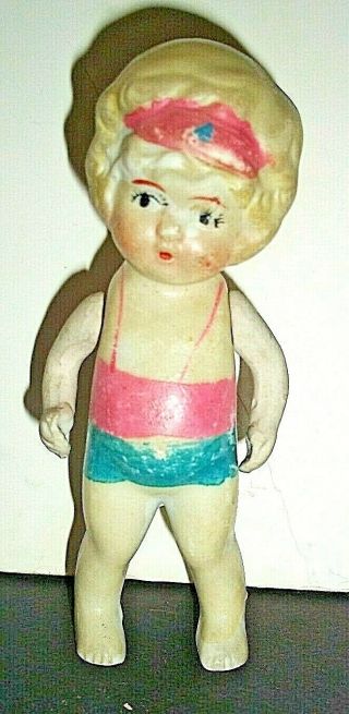 Antique Vintage All Bisque Porcelain Doll Made In Japan 4.  5 "