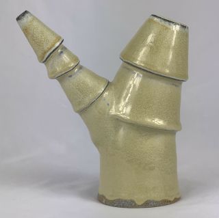 Vintage Unique Stoneware Pottery Art Hand Made Signed Pitcher Pourer Vase 2034