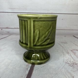 Vintage American Bisque Green Goblet Style Planter Cup Vase Pottery Mid Century