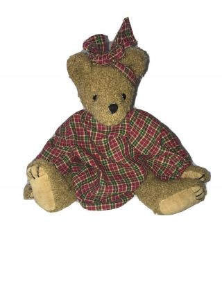 Willow Creek Teddy Bear Plaid Country Dress Hair Bow 14 Inches
