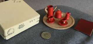 Wooden Red Coffee Set Made In German Democratic Republic Dollhouse Miniatures