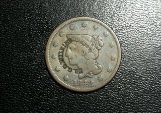 1842 Braided Hair Large Cent Copper Dr G.  G.  Wilkins Counterstamp