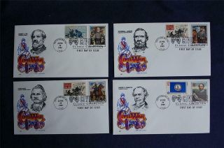 Civil War Confederate Generals 32c Stamps 4 Combo Fdcs House Of Farnam Sc 2975
