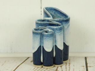 Bay Pottery Light & Dark Blue Drip Glaze 5 Chamber Ribbon Vase 5 Inches