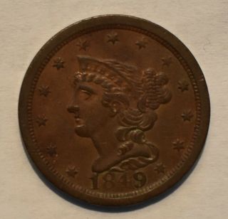 1849 Braided Hair Half Cent Coin - Large Date - Details