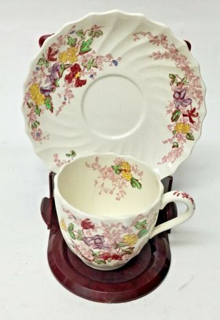 Copeland England Spode Fairy Dell Teacup And Saucer Pink Floral Tea Time