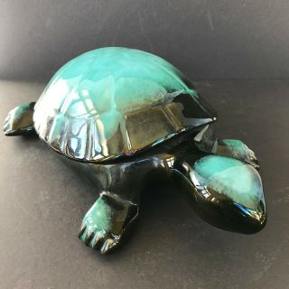 Vintage Blue Mountain Pottery Large Turtle Ceramic Redware Green Drip Glaze 12”
