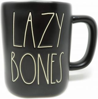Rae Dunn By Magenta Lazy Bones Coffee Mug Cup Blue Black Halloween Rare Htf