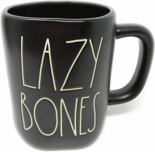 Rae Dunn by Magenta LAZY BONES Coffee Mug Cup Blue Black Halloween RARE HTF 2