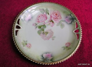 Pk Silesia German (pink Roses) 9 5/8 " Triple Pierced Serving Plate Euc