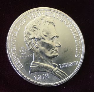 1918 Lincoln - Illinois Commemorative Silver Half Dollar Bu S/h
