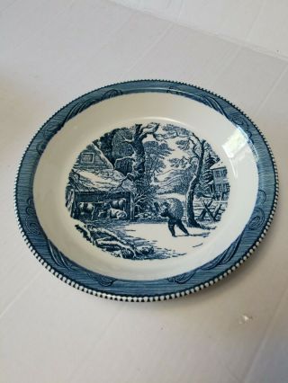 Royal China Currier And Ives Pie Plate Dish Blue White Feeding The Cows