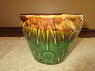 Vintage Small Sun & Moon Brown & Green Jardiniere Planter Mccoy Or Roseville