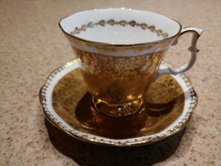 Royal Albert Buckingham Series Tan And Gold Filagree Tea Cup And Saucer