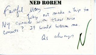 S1397.  Ned Rorem,  Composer,  Autographed Signed Hand Written Note On Personal St