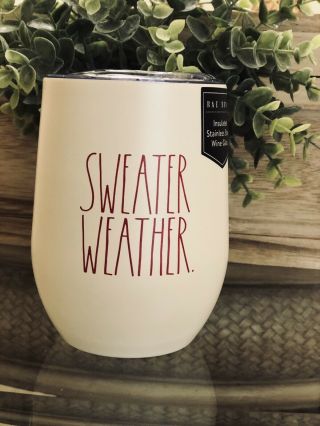 Rae Dunn Fall 2020 Sweater Weather Stainless Wine Tumbler Glass Red Ivory Cute