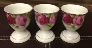 3 Early Fraureuth Germany Porcelain Rose Egg Cups