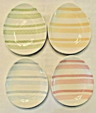 Pottery Barn Porcelain Ceramic Set 4 Egg Shaped Snack Plates 8 " Pastel Easter