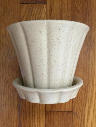 Vintage Mccoy Wide Ribbed Planter Flower Pot W/saucer 4” T X 5” W Cream Speckled