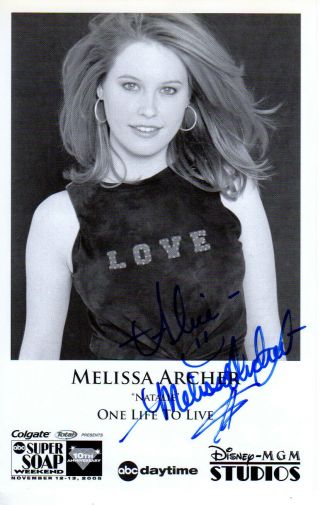Melissa Archer Hand Signed 5.  5x8.  5 Photograph One Life To Live Soap Opera