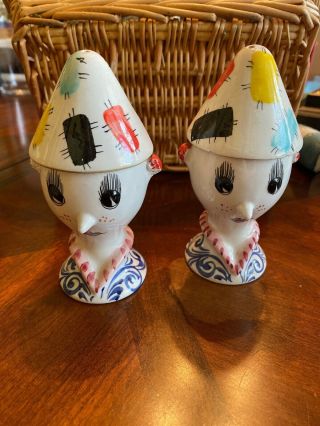 Rare Italian Vintage Mid - Century 2piece Clown Egg Cup Set With Salt Shaker N Hat