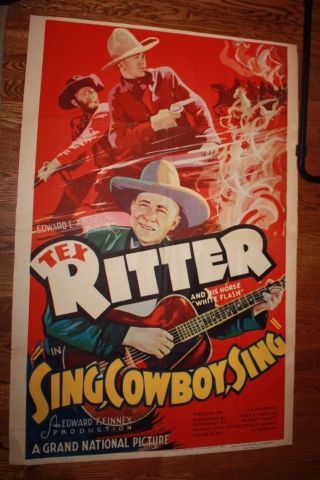 Sing Cowboy Sing Vintage Movie Poster 1937 Tex Ritter Unrestored 1 Sh
