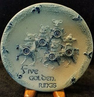 Rowe Salt Glazed Pottery 12 Days Of Christmas Plate 5 " Five Golden Rings "