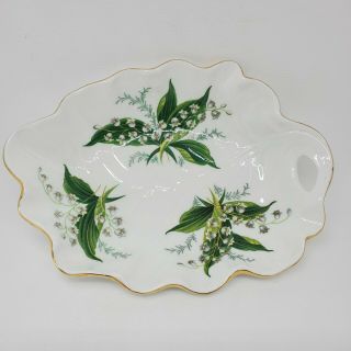 Hammersley Lily Of The Valley Bone China Dish England White Green Flowers Gold