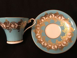 Aynsley Bone China Blue With Gold Leaves And Flowers Teacup And Saucer 1218