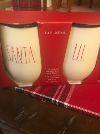 Rae Dunn Christmas 2019 Ll “santa” & “elf” Stainless Steel Wine Tumbler Gift Set