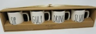 Rae Dunn Espresso Mug Set " Sip - Gulp - Drink - Slurp " Boxed Gift Set