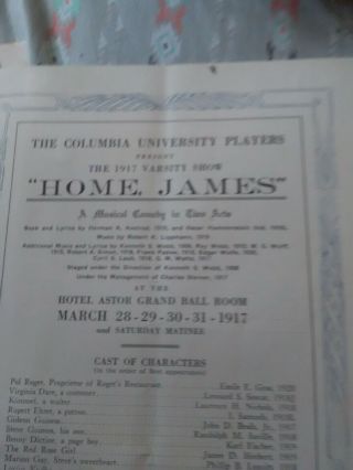 Home James 1917 Columbia Varsity Show@ Astor Oscar Hammerstein With Lyrics