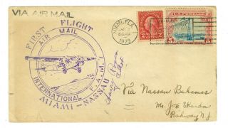 1929 First Flight Cover Aamc F7 - 1 Miami To Nassau,  Bahamas,  Signed By Pilot,  C11