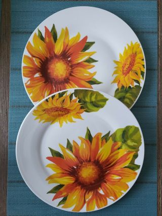Royal Norfolk Set Of 2 Tuscan Yellow Sunflowers Autumn Fall Dinner Plates 10.  5”