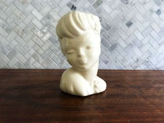 Vintage Lady Head Vase,  Small 5″ White Glamor Girl Head Vase Or Planter