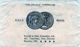 Ad Cvr.  Chicago,  Il.  Chicago Typewriter Gold Medal Winner Paris Expo 1901