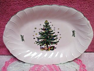 Nikko Happy Holidays Oval Platter 14 1/4 " Christmas Tree Plus