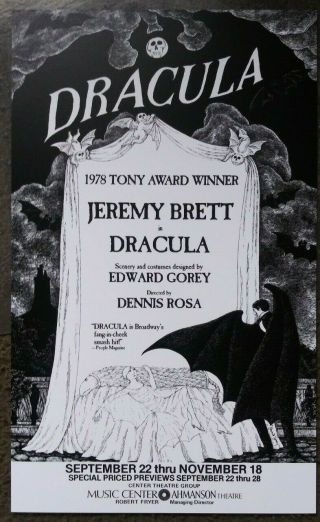 Broadway Jeremy Brett Dracula Souvenir Lobby Play Card Edward Gorey Art 21x13