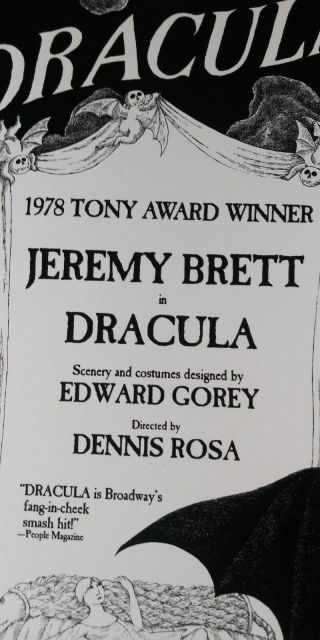 BROADWAY JEREMY BRETT DRACULA SOUVENIR LOBBY PLAY CARD EDWARD GOREY ART 21x13 2