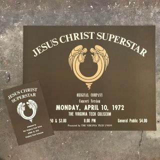 Jesus Christ Superstar Poster & Program College Tour 1972 Virginia Tech