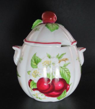 Lenox " Cherry " 1991 Fine Porcelain Jam Jelly Jar (c31)