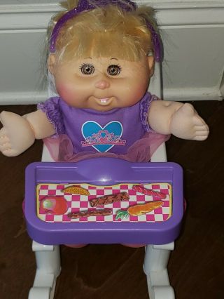 Vtg Cabbage Patch Kids Doll With Feeding Rocking High Chair 1996