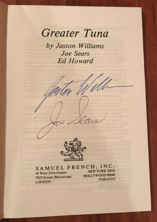Greater Tuna The Entire Script Signed By Jaston Williams & Joe Sears 1983