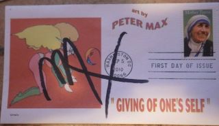 Peter Max Signed/autographed 2010 Mother Teresa Fdc Envelope